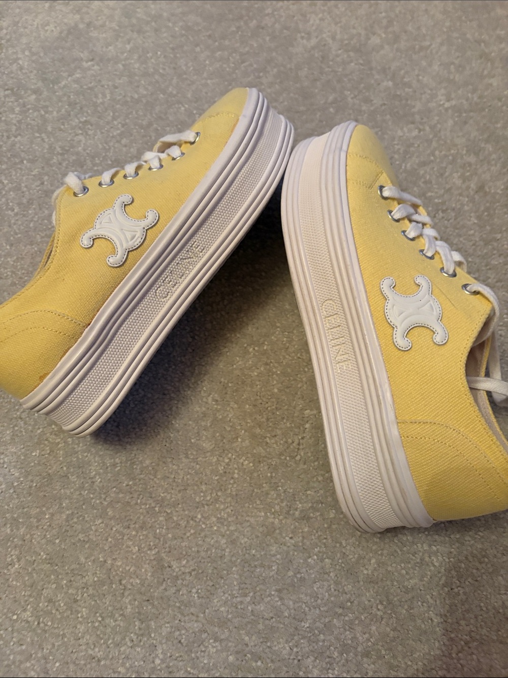 Authentic Celine Platform Yellow Platform Canvas Sneakers